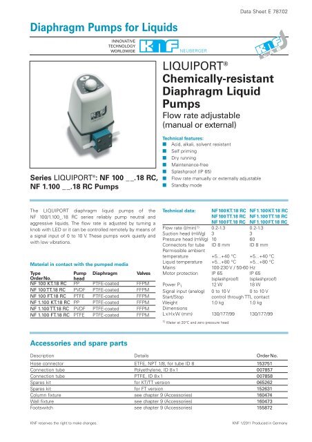 Diaphragm Pumps for Liquids - KNF