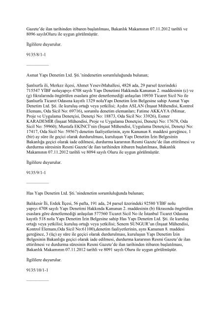 29.12.2012 tarih ve 28512 sayÄ±lÄ± Resmi Gazete - YapÄ± Denetim ...