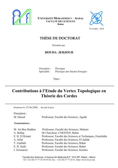 Contributions Ã  l'Etude du Vertex Topologique en ThÃ©orie ... - Toubkal