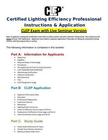 CLEP Application / Study Guide Booklet Live Testing Version