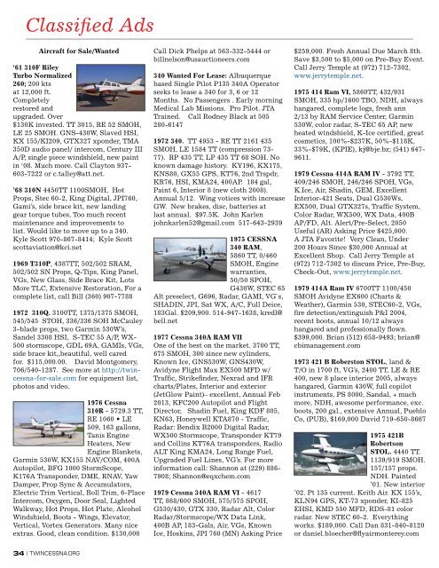 Classified Ads - Twin Cessna Flyer