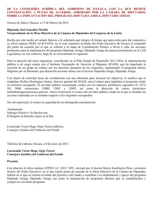 de la consejería jurídica del gobierno de oaxaca, con la que remite ...