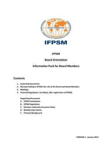 IFPSM Board Orientation Information Pack for Board Members ...