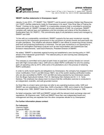 press release - smart clarifies statements in ... - PT SMART Tbk