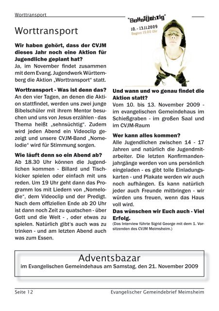 Gemeindebrief Herbst 2009.indd - Evangelische Kirchengemeinde ...