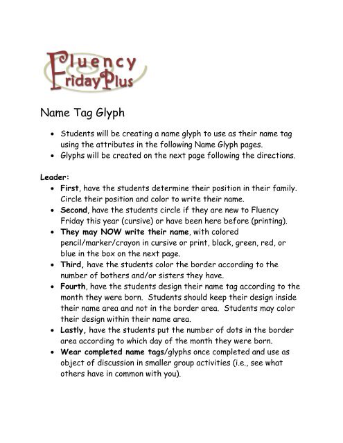 Name Tag Glyph - Fluency Friday Plus