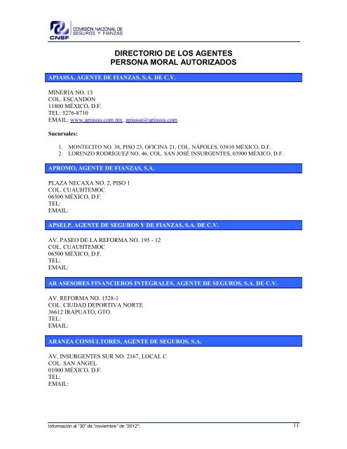 NOMBRE: AARCO, AGENTE DE SEGUROS Y DE FIANZAS, S - CNSF