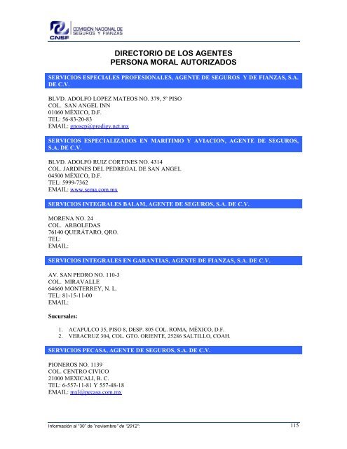 NOMBRE: AARCO, AGENTE DE SEGUROS Y DE FIANZAS, S - CNSF