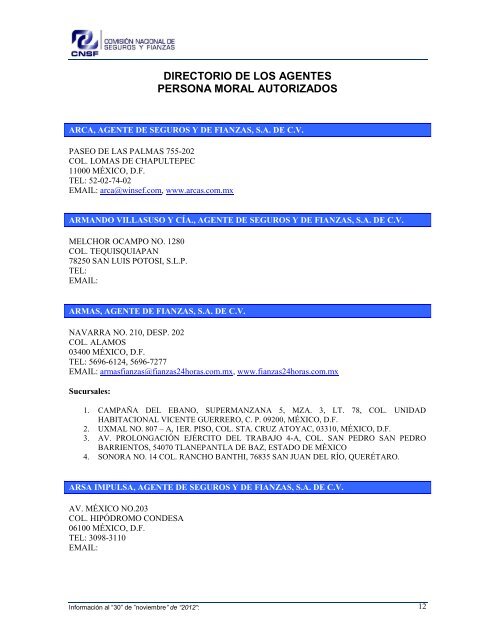 NOMBRE: AARCO, AGENTE DE SEGUROS Y DE FIANZAS, S - CNSF