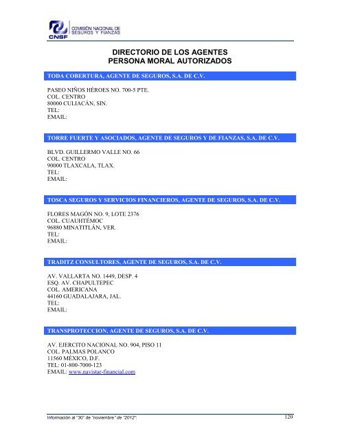 NOMBRE: AARCO, AGENTE DE SEGUROS Y DE FIANZAS, S - CNSF