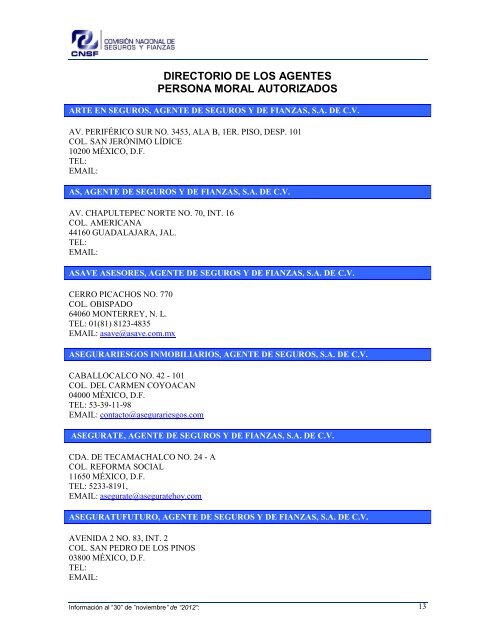 NOMBRE: AARCO, AGENTE DE SEGUROS Y DE FIANZAS, S - CNSF