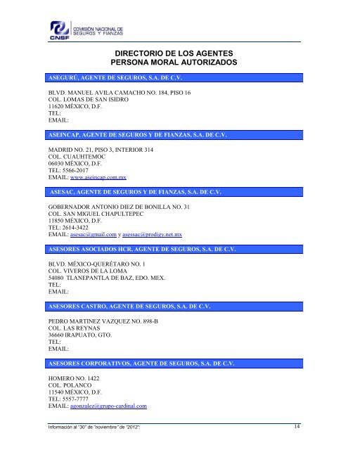 NOMBRE: AARCO, AGENTE DE SEGUROS Y DE FIANZAS, S - CNSF