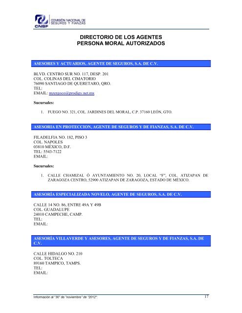 NOMBRE: AARCO, AGENTE DE SEGUROS Y DE FIANZAS, S - CNSF