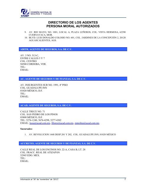 NOMBRE: AARCO, AGENTE DE SEGUROS Y DE FIANZAS, S - CNSF