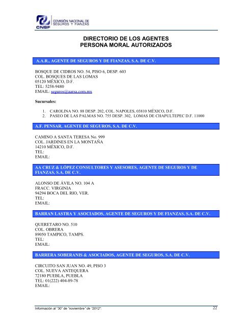 NOMBRE: AARCO, AGENTE DE SEGUROS Y DE FIANZAS, S - CNSF