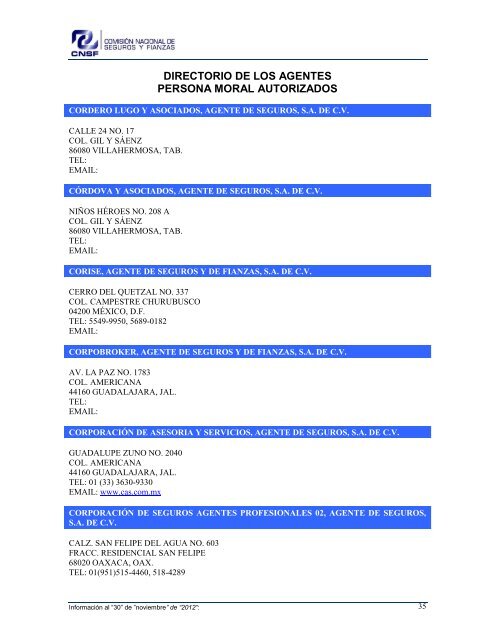 NOMBRE: AARCO, AGENTE DE SEGUROS Y DE FIANZAS, S - CNSF