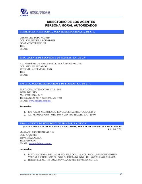 NOMBRE: AARCO, AGENTE DE SEGUROS Y DE FIANZAS, S - CNSF