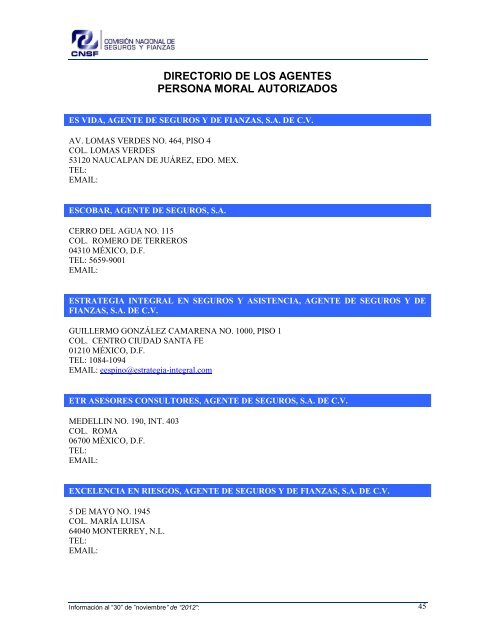 NOMBRE: AARCO, AGENTE DE SEGUROS Y DE FIANZAS, S - CNSF