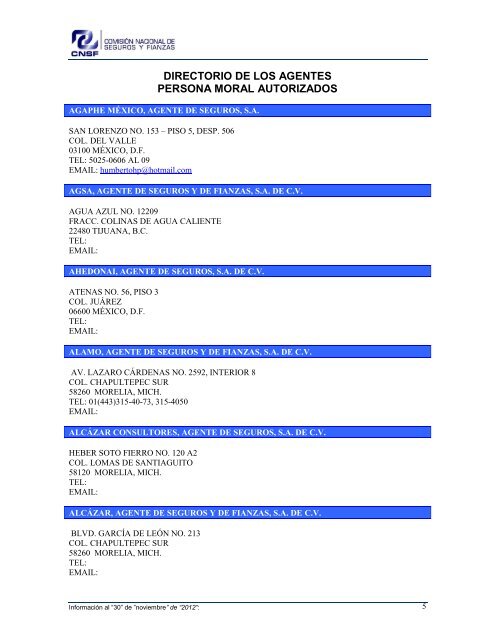 NOMBRE: AARCO, AGENTE DE SEGUROS Y DE FIANZAS, S - CNSF