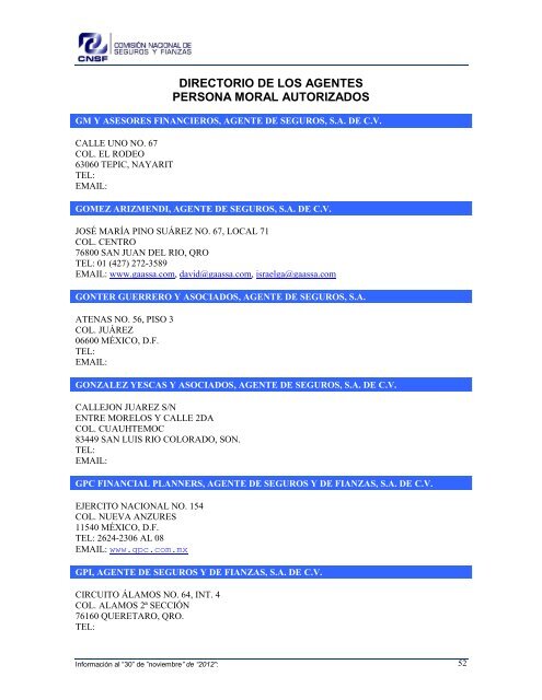 NOMBRE: AARCO, AGENTE DE SEGUROS Y DE FIANZAS, S - CNSF