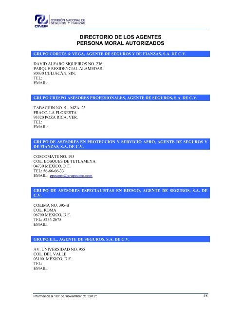 NOMBRE: AARCO, AGENTE DE SEGUROS Y DE FIANZAS, S - CNSF