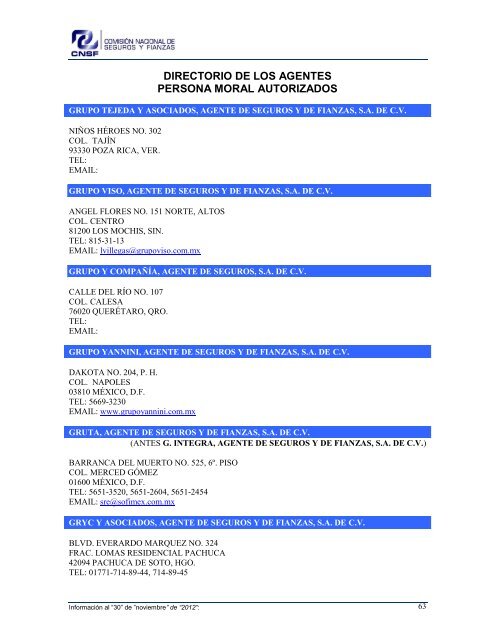 NOMBRE: AARCO, AGENTE DE SEGUROS Y DE FIANZAS, S - CNSF