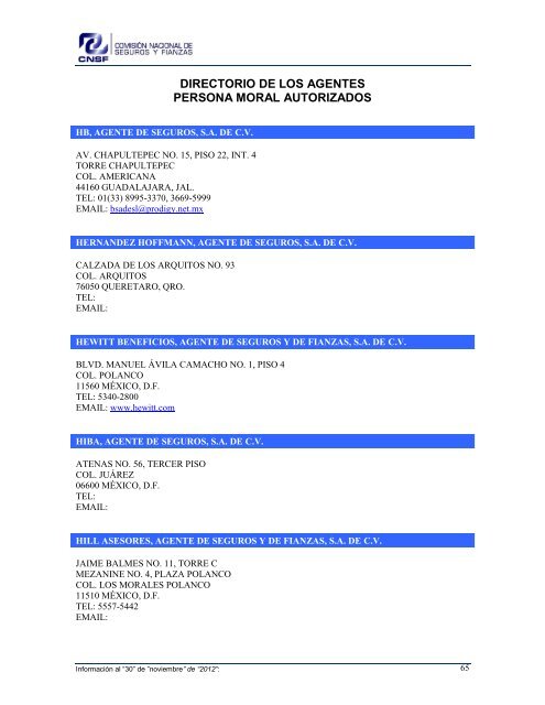 NOMBRE: AARCO, AGENTE DE SEGUROS Y DE FIANZAS, S - CNSF