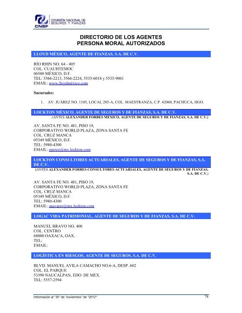 NOMBRE: AARCO, AGENTE DE SEGUROS Y DE FIANZAS, S - CNSF