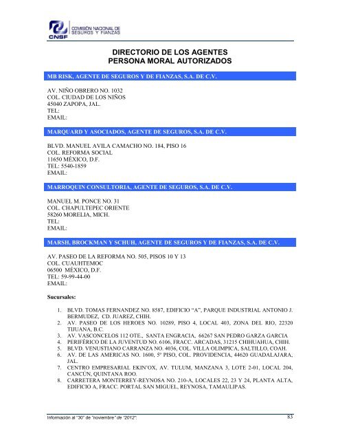 NOMBRE: AARCO, AGENTE DE SEGUROS Y DE FIANZAS, S - CNSF