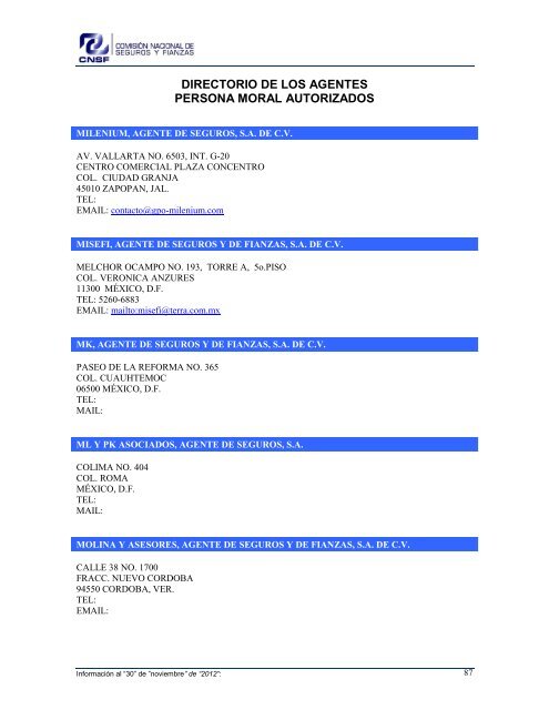 NOMBRE: AARCO, AGENTE DE SEGUROS Y DE FIANZAS, S - CNSF