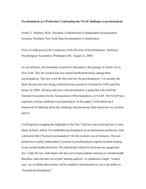 Psychoanalysis as a Profession - Robert L. Pyles, MD