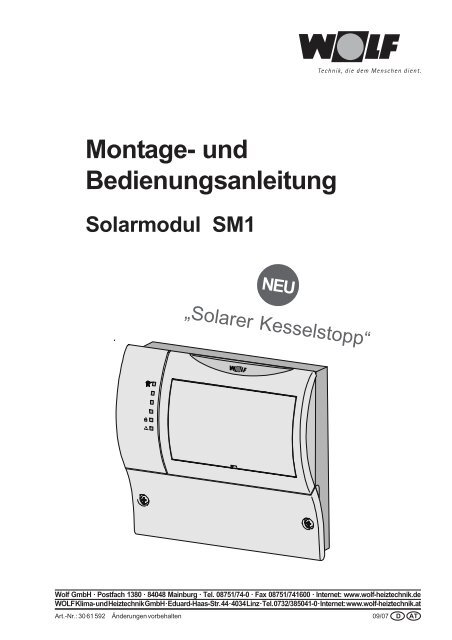 Montage Und Bedienungsanleitung Solarmodul Sm1 Wolf