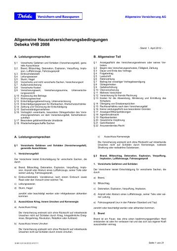 Allgemeine Hausratversicherungsbedingungen Debeka VHB 2008 ...