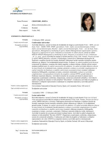 INFORMATII PERSONALE: Nume/Prenume ... - UNEFS Bucuresti