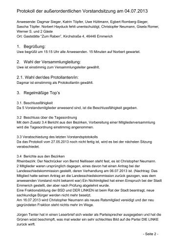 Protokoll der auÃerordentlichen Vorstandsitzung am 04.07.2013