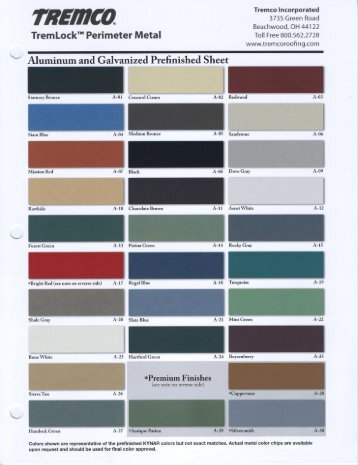 TremLockâ¢ Perimeter Metal Color Chart - Tremco Roofing