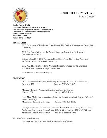 View Dr. Sindy Chapa's Resume - Center for Hispanic Marketing ...