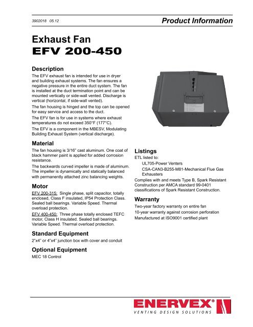 Exhaust Fan EFV 200-450 - Enervex