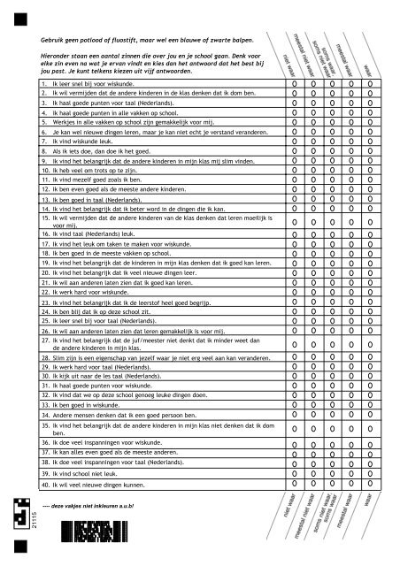 Vragenlijst Einde Basisonderwijs (schooljaar 2008-2009)