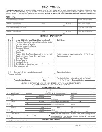 MI Health Appraisal Form - Detroit Public Schools