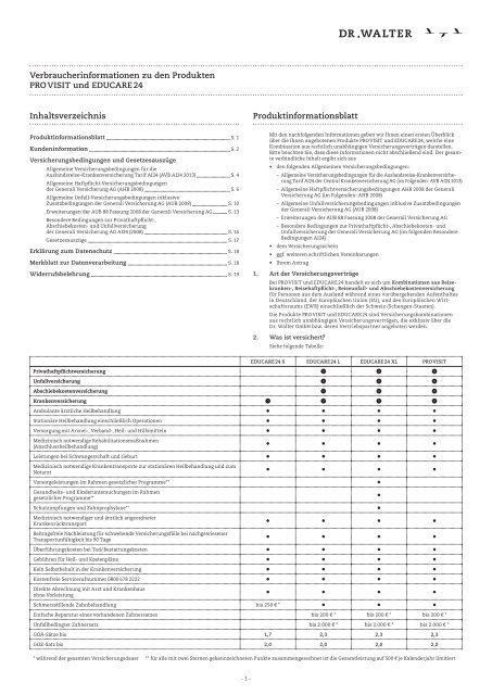 Inhaltsverzeichnis Verbraucherinformationen zu den ... - EDUCARE24