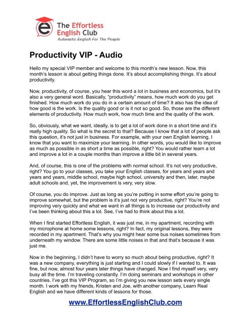 Productivity VIP â Mini Story - Effortless English