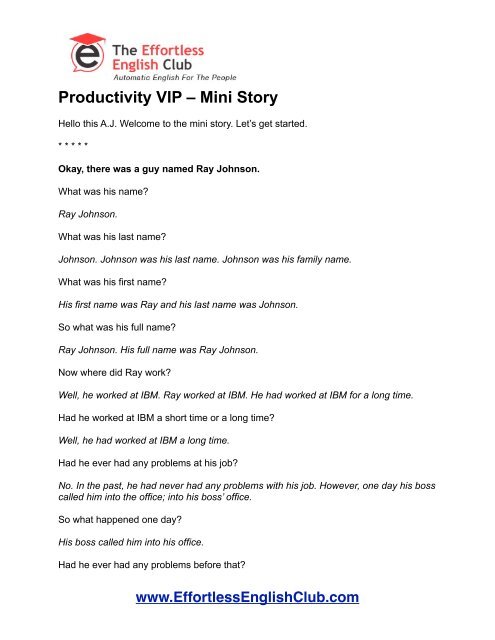 Productivity VIP â Mini Story - Effortless English