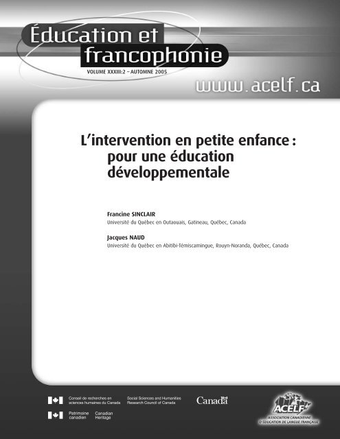 L'intervention en petite enfance : pour une Ã©ducation ... - acelf