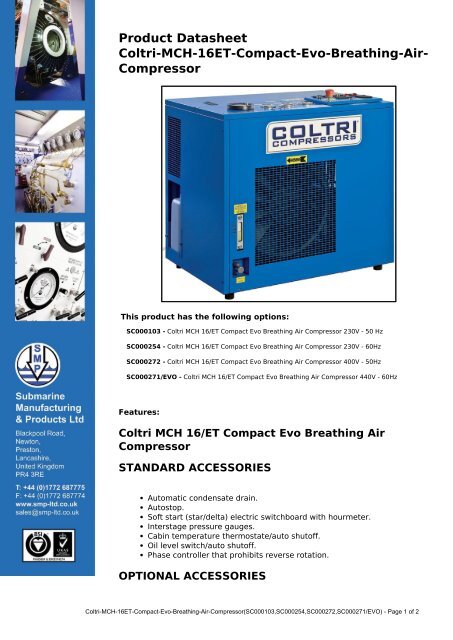 Product Datasheet: Coltri-MCH-16ET-Compact-Evo-Breathing-Air ...