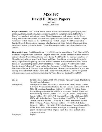 MSS 597 David F. Dixon Papers - Minisis