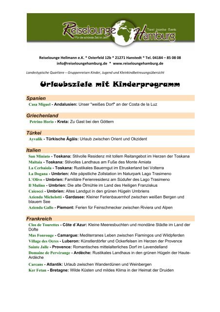 Übersicht Reiseziele PDF Formular - Reiselounge Hellmann