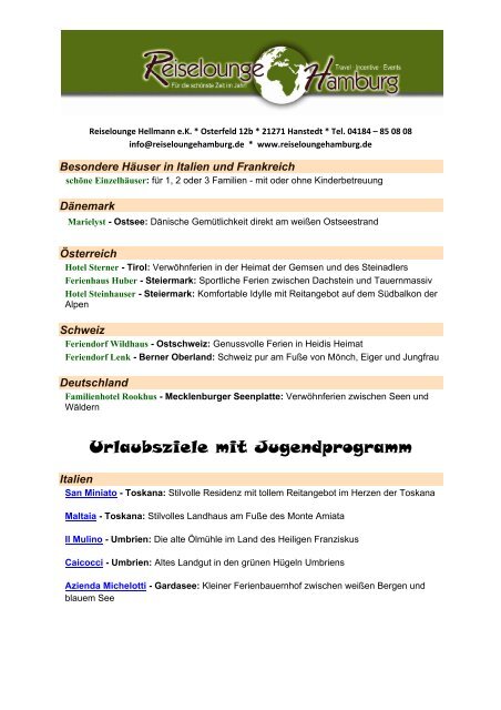 Übersicht Reiseziele PDF Formular - Reiselounge Hellmann