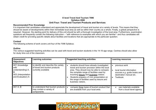 O level Travel And Tourism 7096 - FreeExamPapers