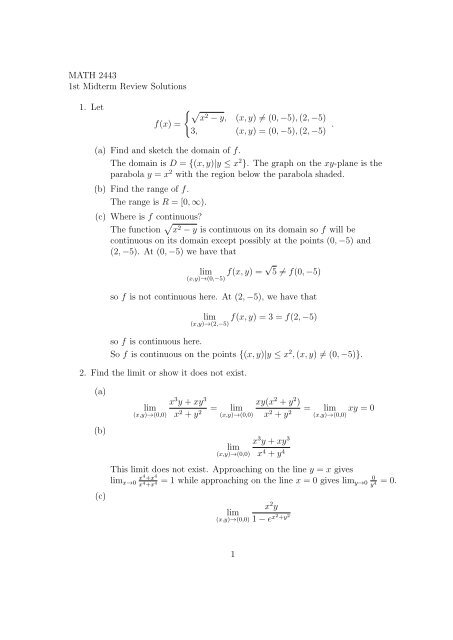 Math 2443 1st Midterm Review Solutions 1 Let F X Aˆs X2 Y X Y